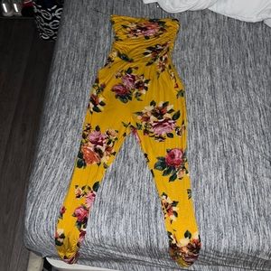 Yellow flower strapless jumpsuit